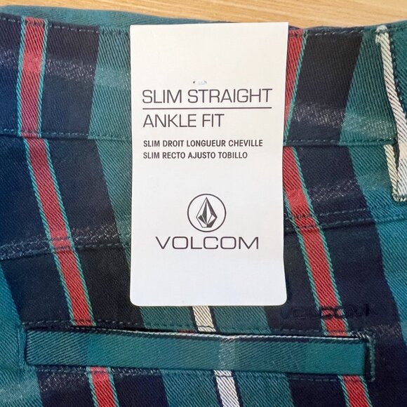 Volcom | Juniors | Dark Green Plaid Slim Straight Ankle Fit Pants | 1 | NWT - Picture 8 of 11